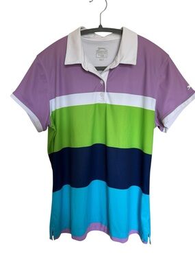 Slazenger Colorblock Golf Polo Womens Size L Purple Green Blue Athletic Shirt